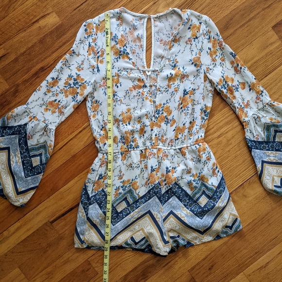 Chloe & Katie Long Sleeve Floral Striped Romper - Picture 7 of 7